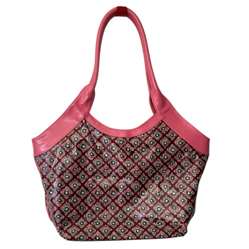 Vera Bradley Frill Fan Club coated pink brown shoulder bag abstract flowers